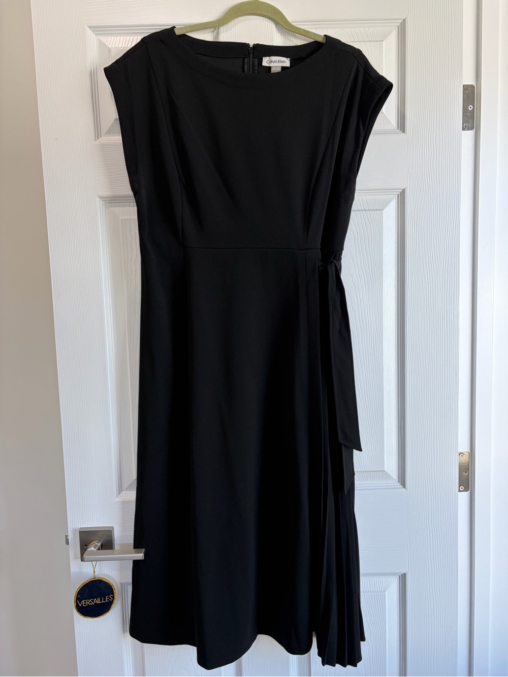 Calvin Klein Black Cap-Sleeve Midi Dress with Side Tie